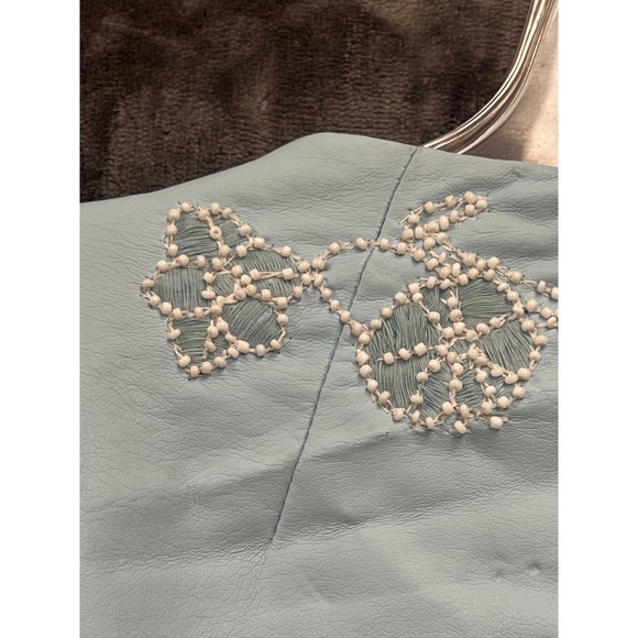 Susan Graver Faux Leather Jacket Womens 2X Blue Beaded Floral Embroidery New - Picture 12 of 12